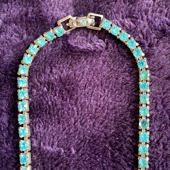 Vintage Aqua Blue Rhinestone Tasseled Necklace. 16”. - Picture 4 of 4